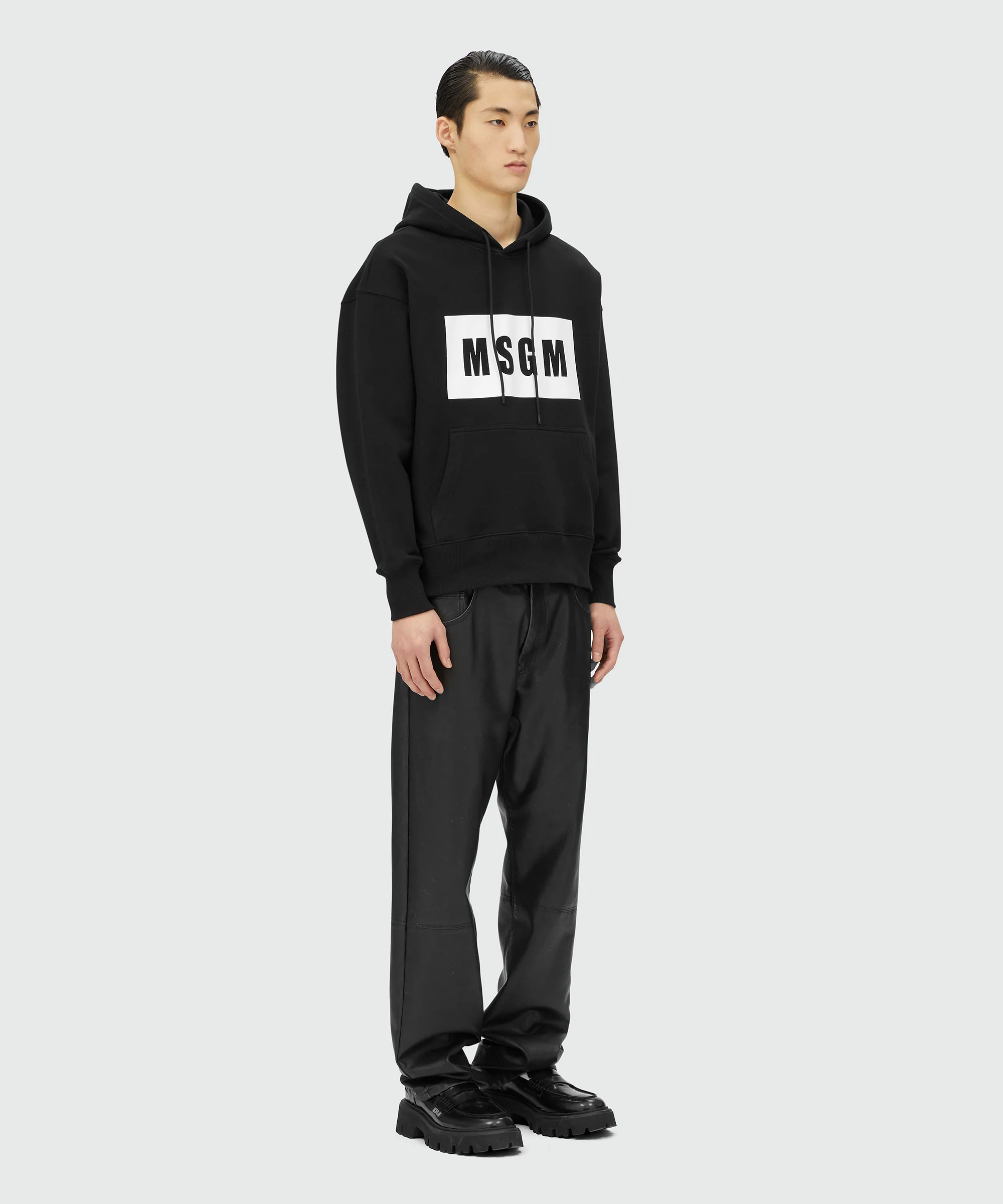 Black cotton sweatshirt with graphic box logo - Image 4