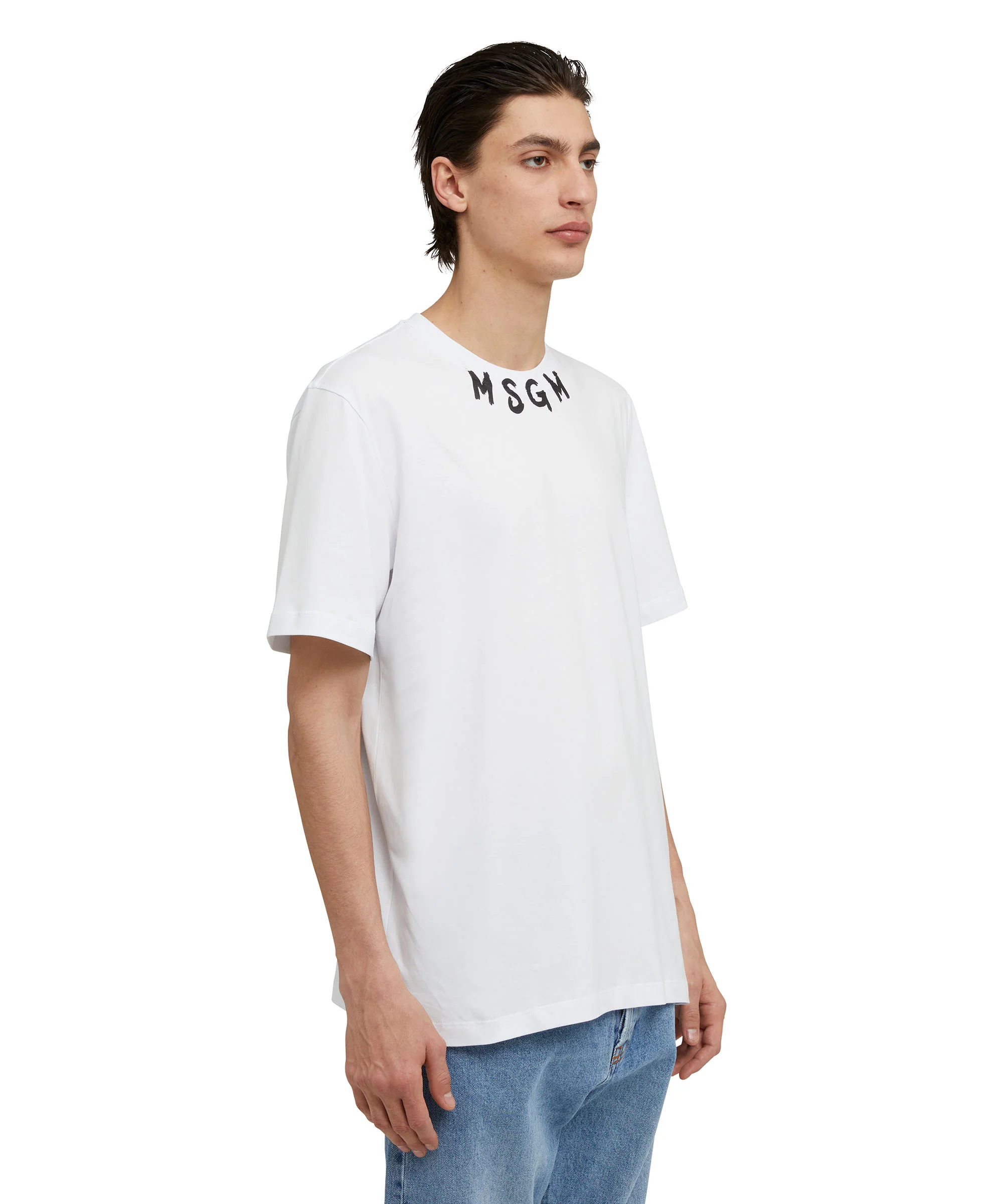 Cotton crewneck t-shirt with brushed MSGM logo at the neckline - Image 4