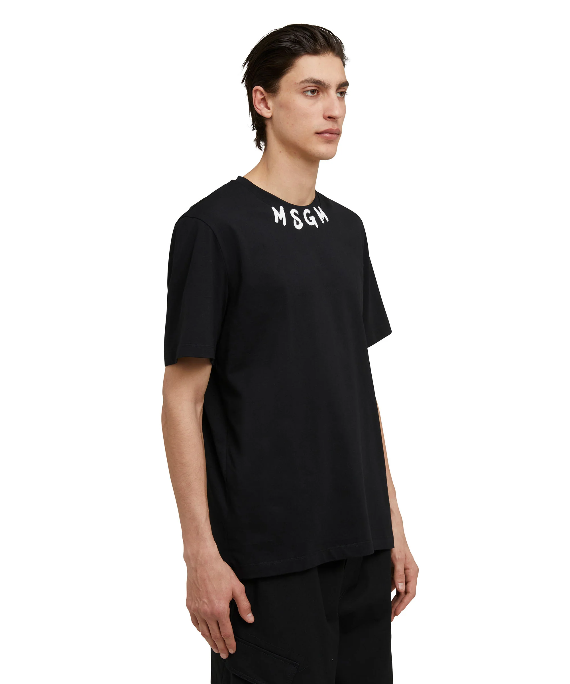 Cotton crewneck t-shirt with brushed MSGM logo at the neckline - Image 4