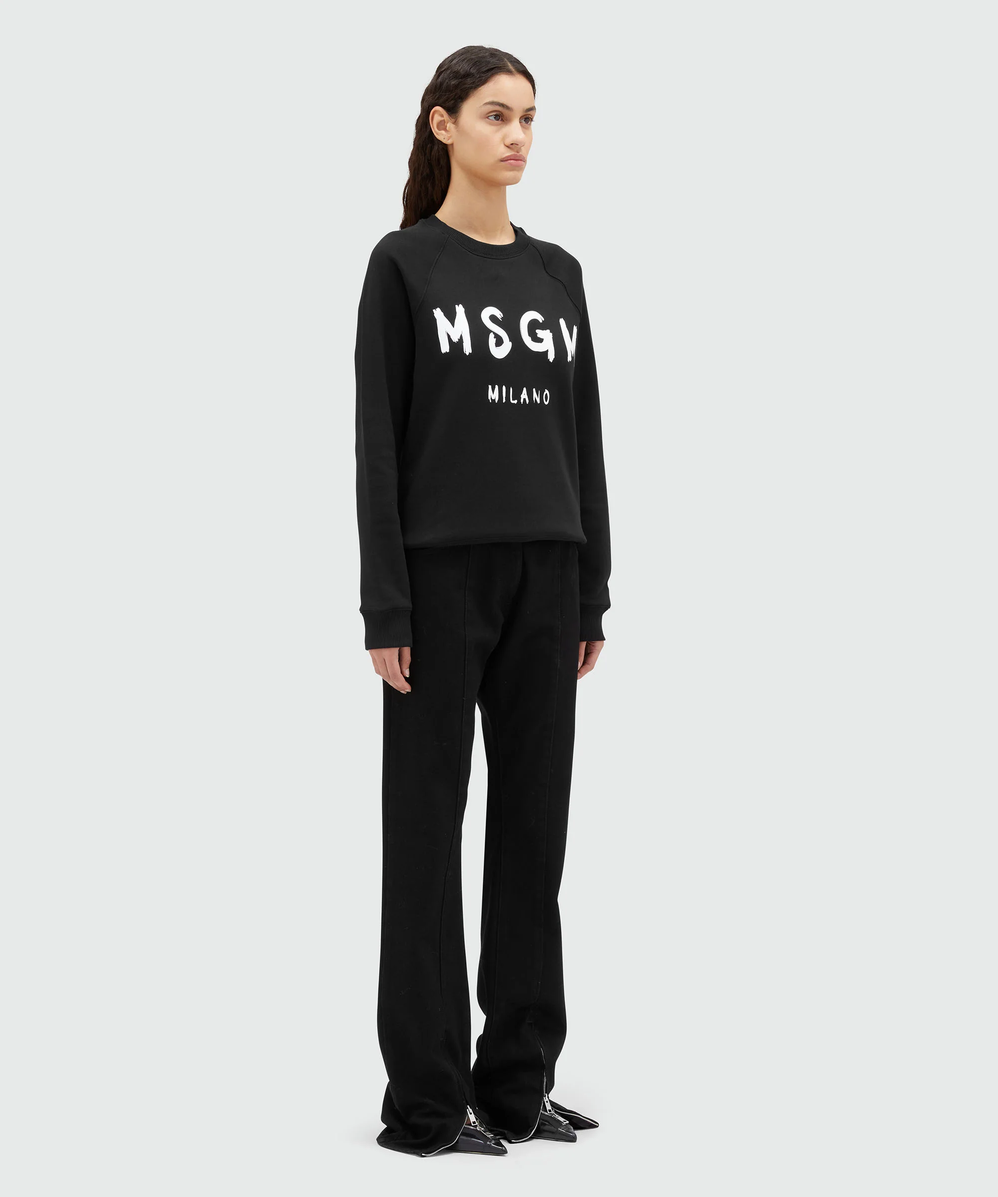 Crew neck cotton sweatshirt with a brushed logo - Image 4