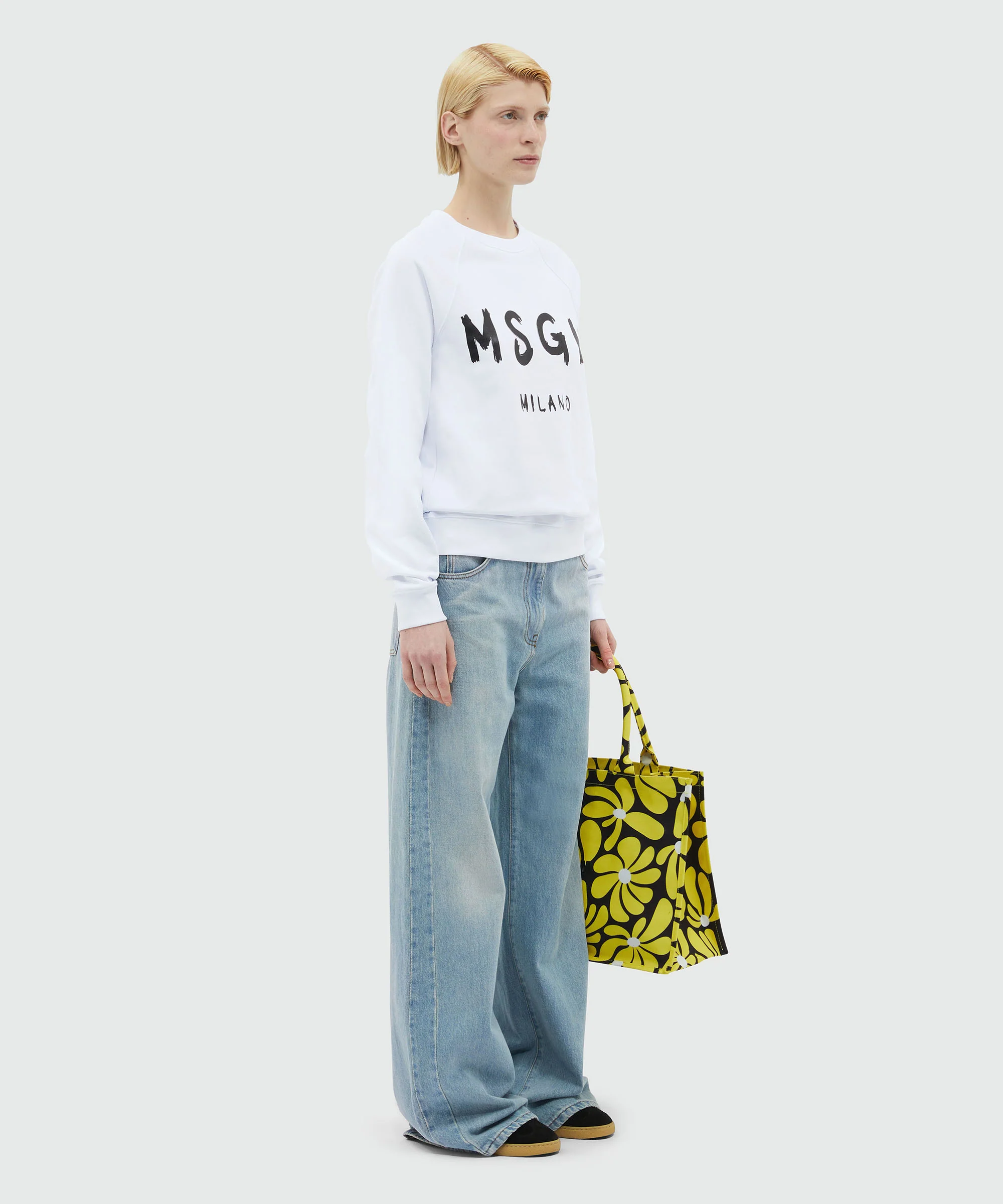 White crew neck sweatshirt with brushstroke logo - Image 4
