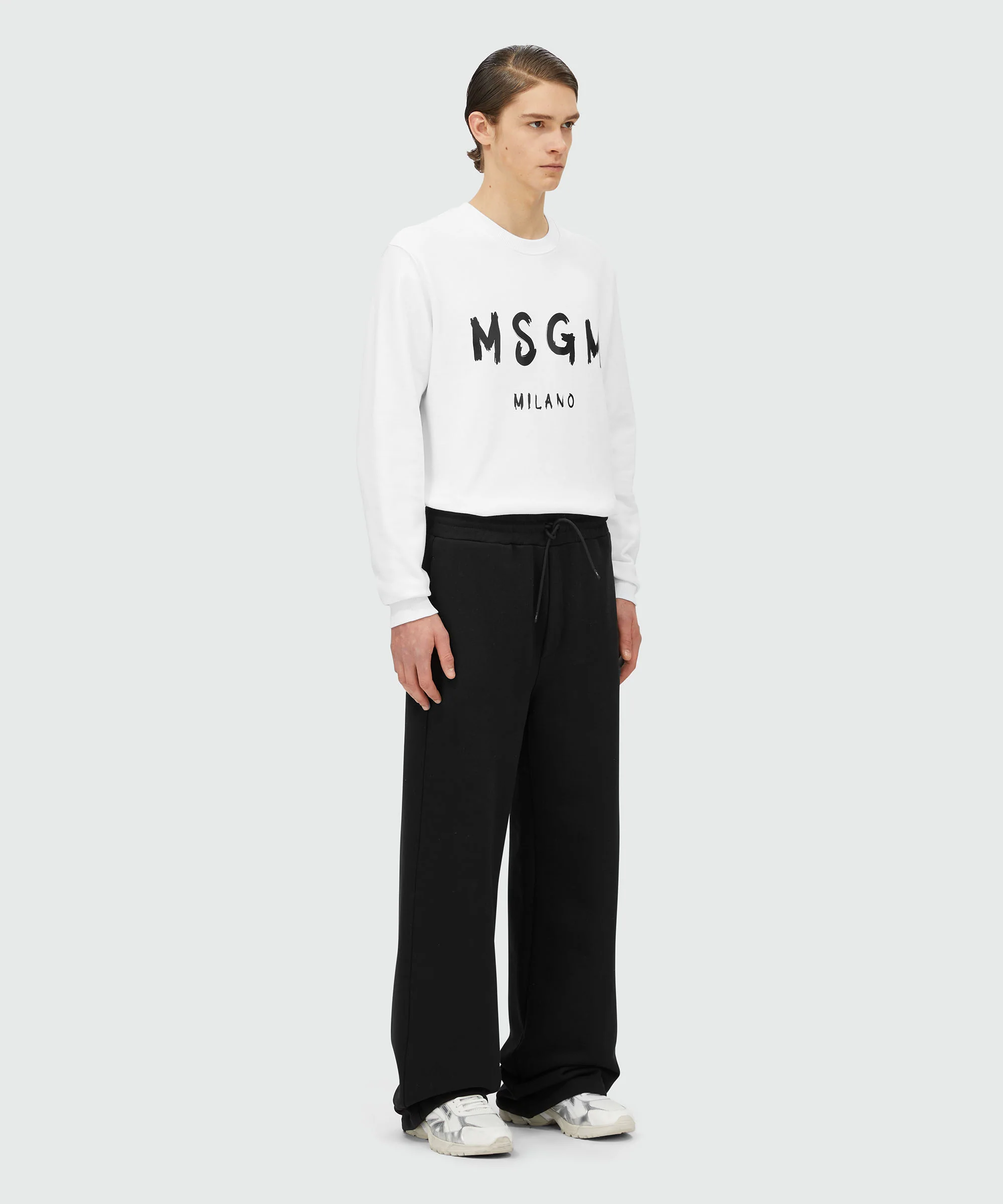 White crew neck sweatshirt with brushstroke logo - Image 4