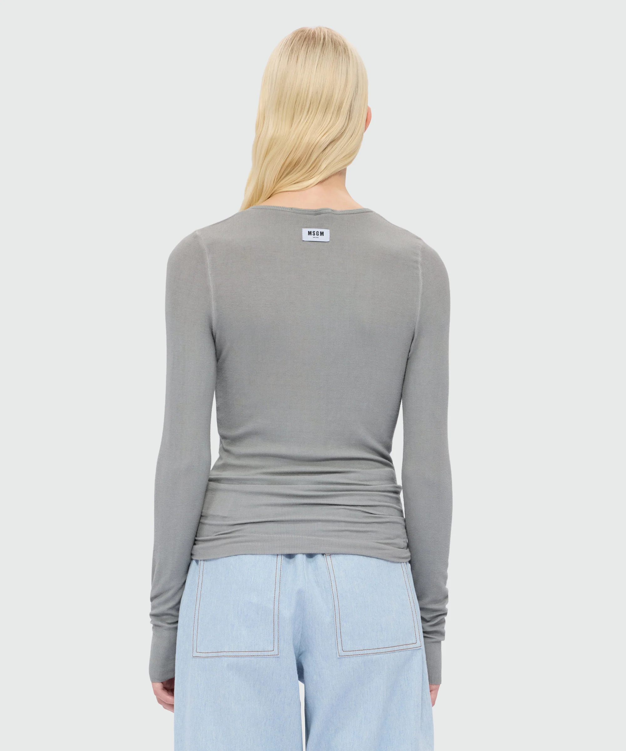 Grey long-sleeve viscose ribbed T-shirt - Image 3