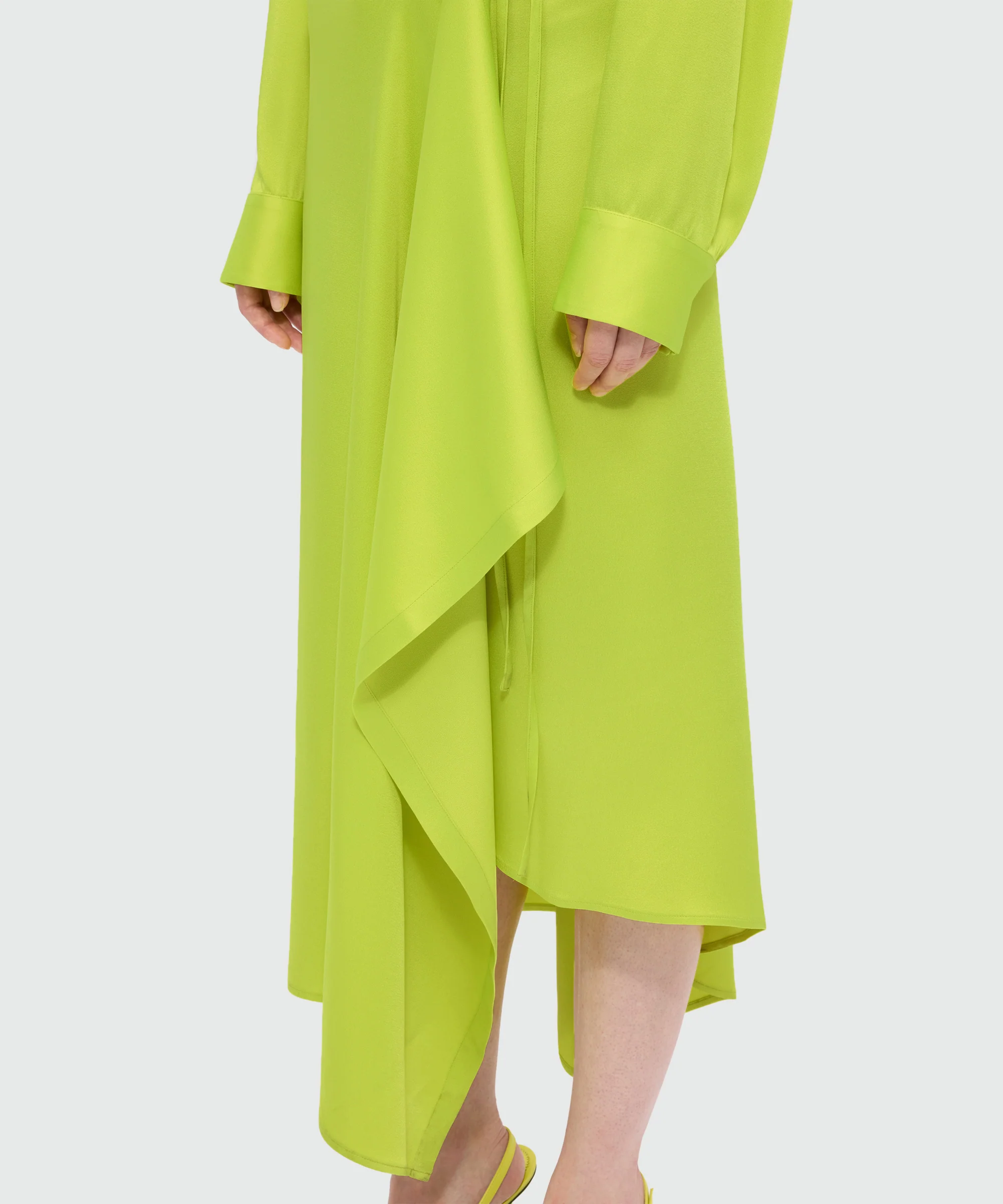 Lime satin midi dress with pareo-style skirt - Image 5