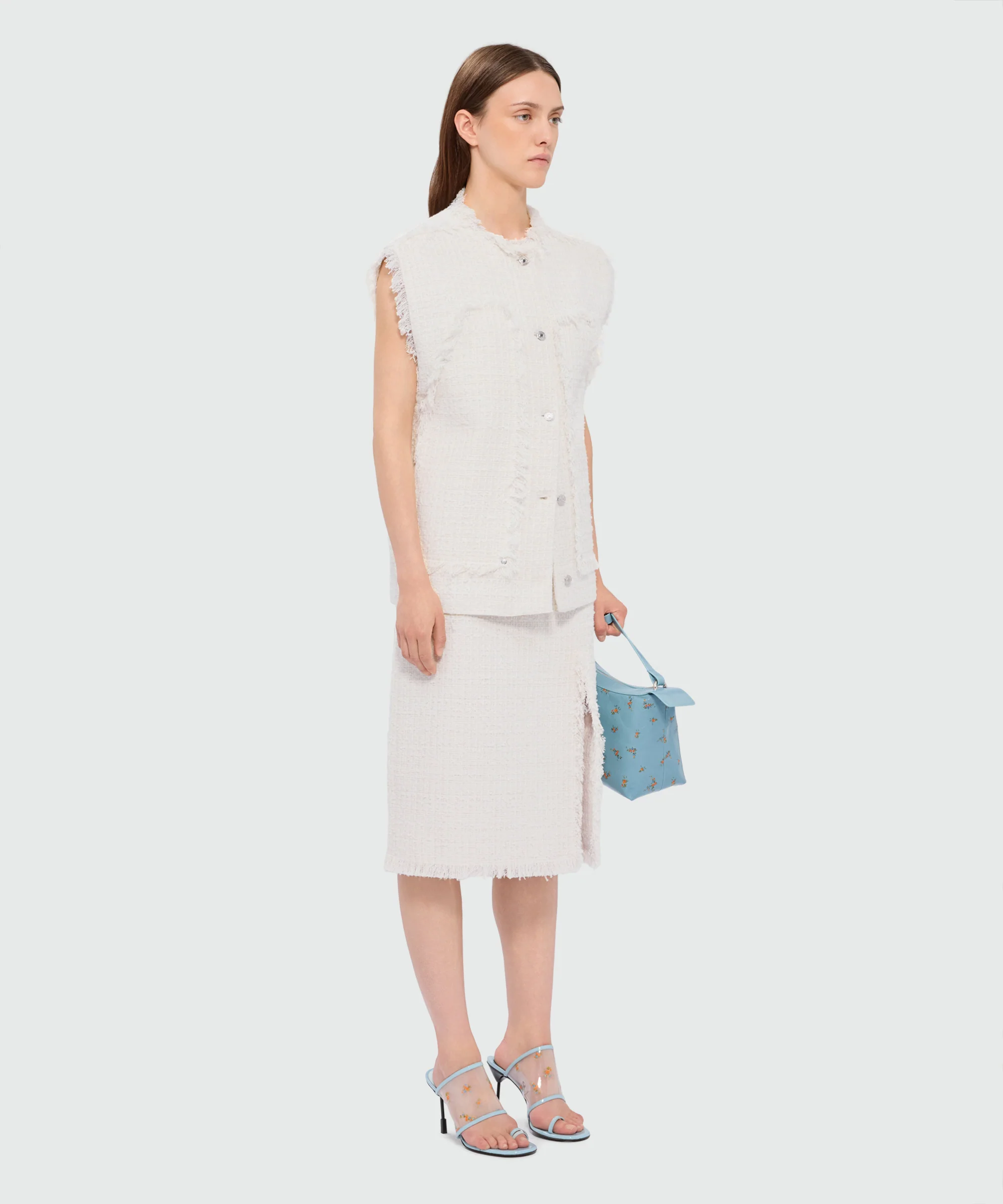 Off-white boucle tweed-effect vest with metal buttons - Image 4