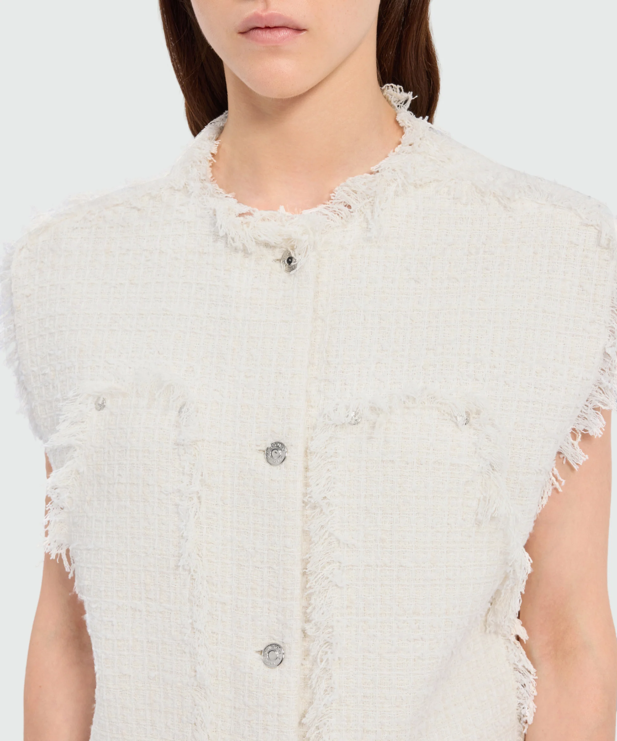 Off-white boucle tweed-effect vest with metal buttons - Image 5