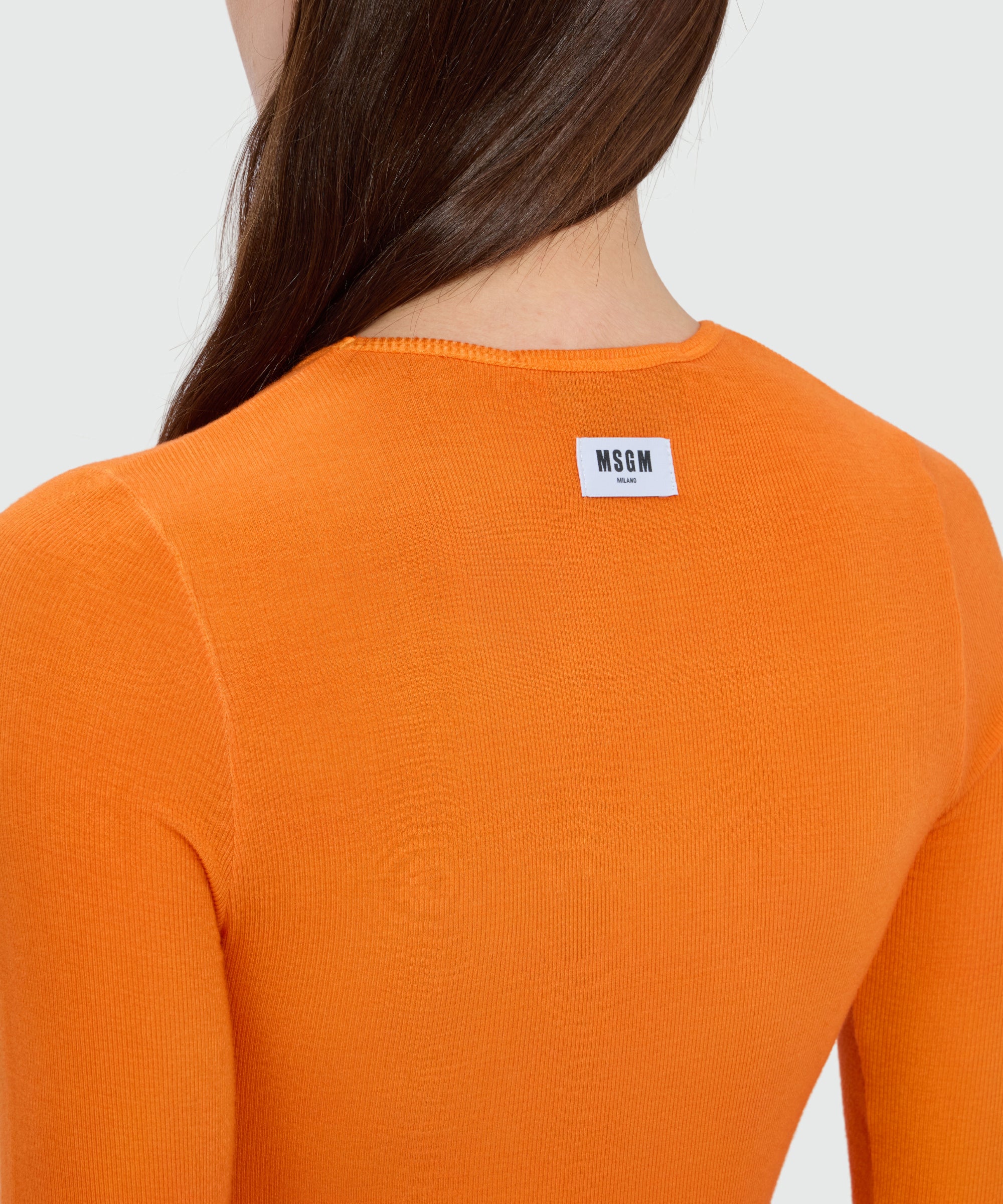 Orange long-sleeve viscose ribbed T-shirt - Image 5