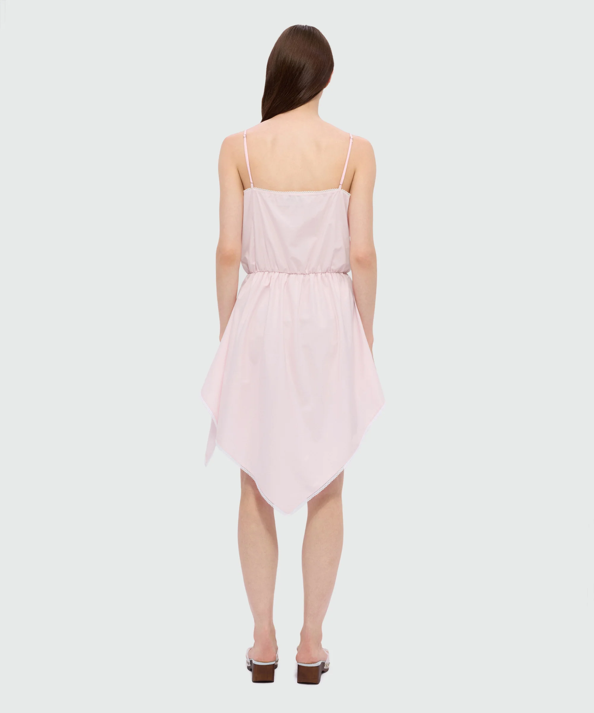 Pink cotton poplin slip dress with lace inserts - Image 3