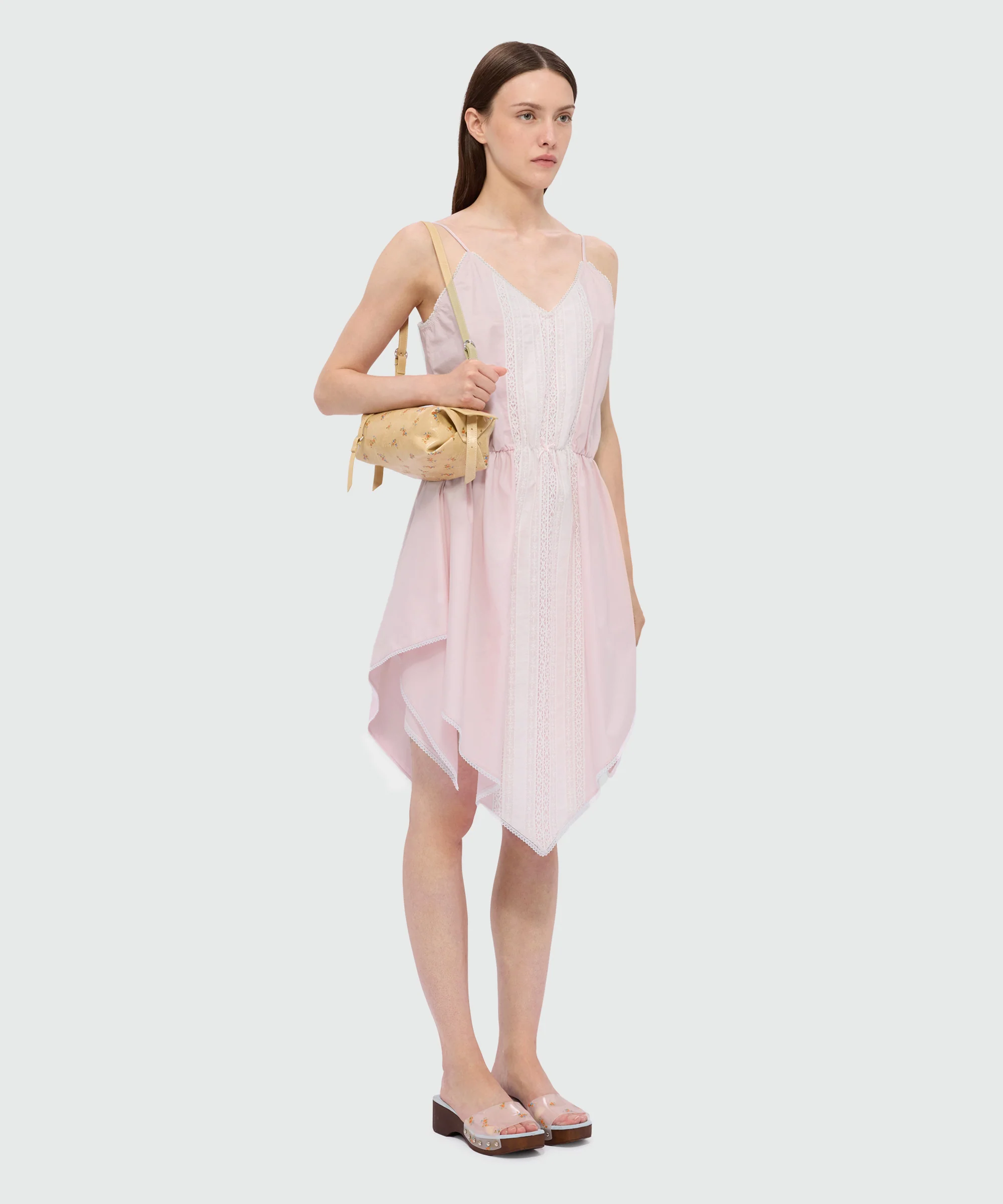 Pink cotton poplin slip dress with lace inserts - Image 4