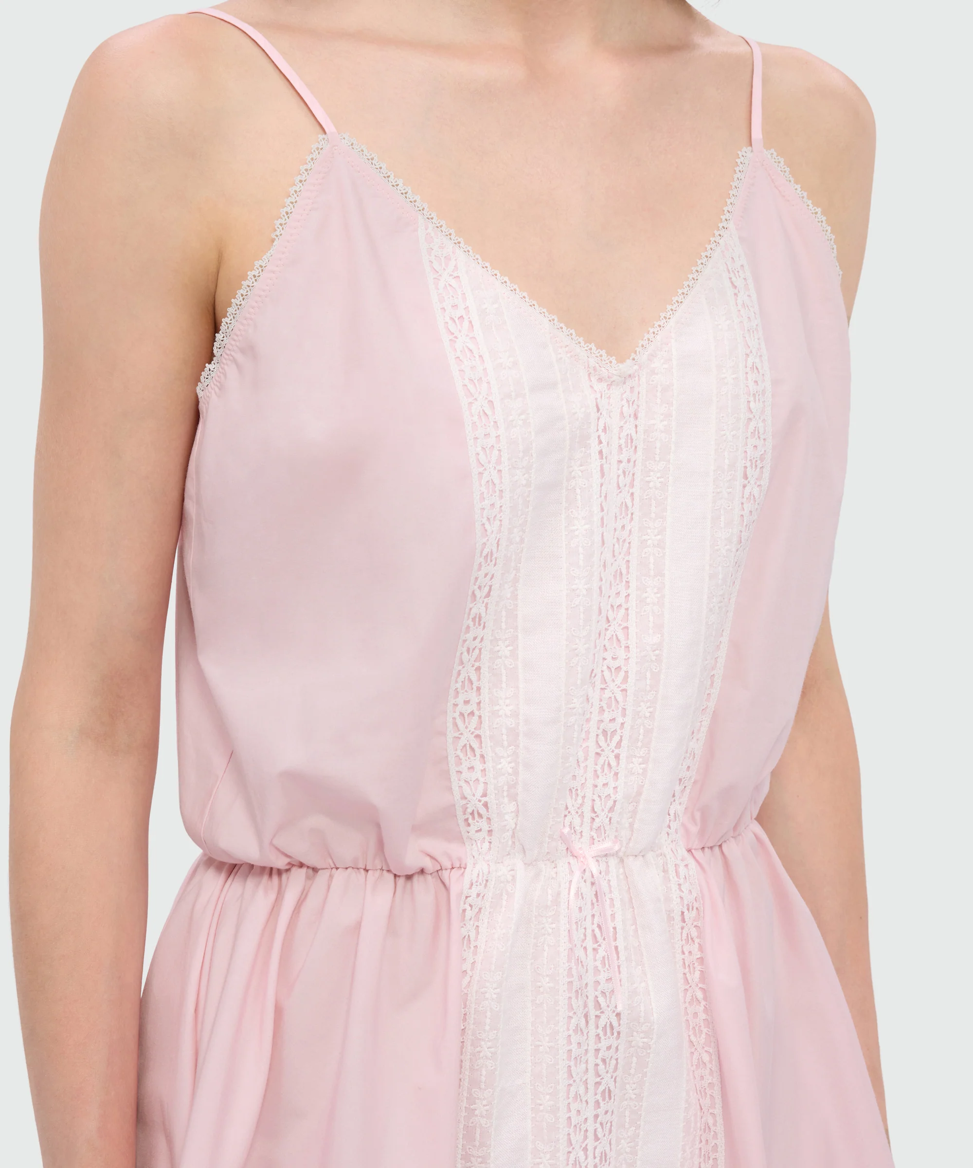 Pink cotton poplin slip dress with lace inserts - Image 5