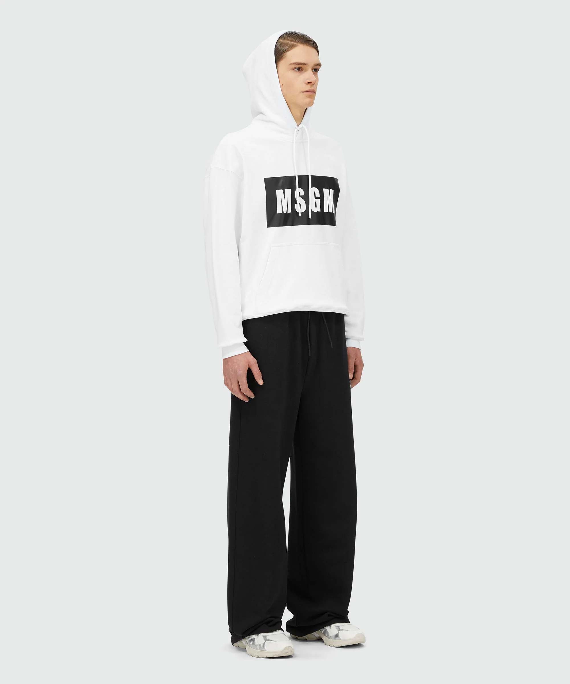 White cotton sweatshirt with graphic box logo - Image 4