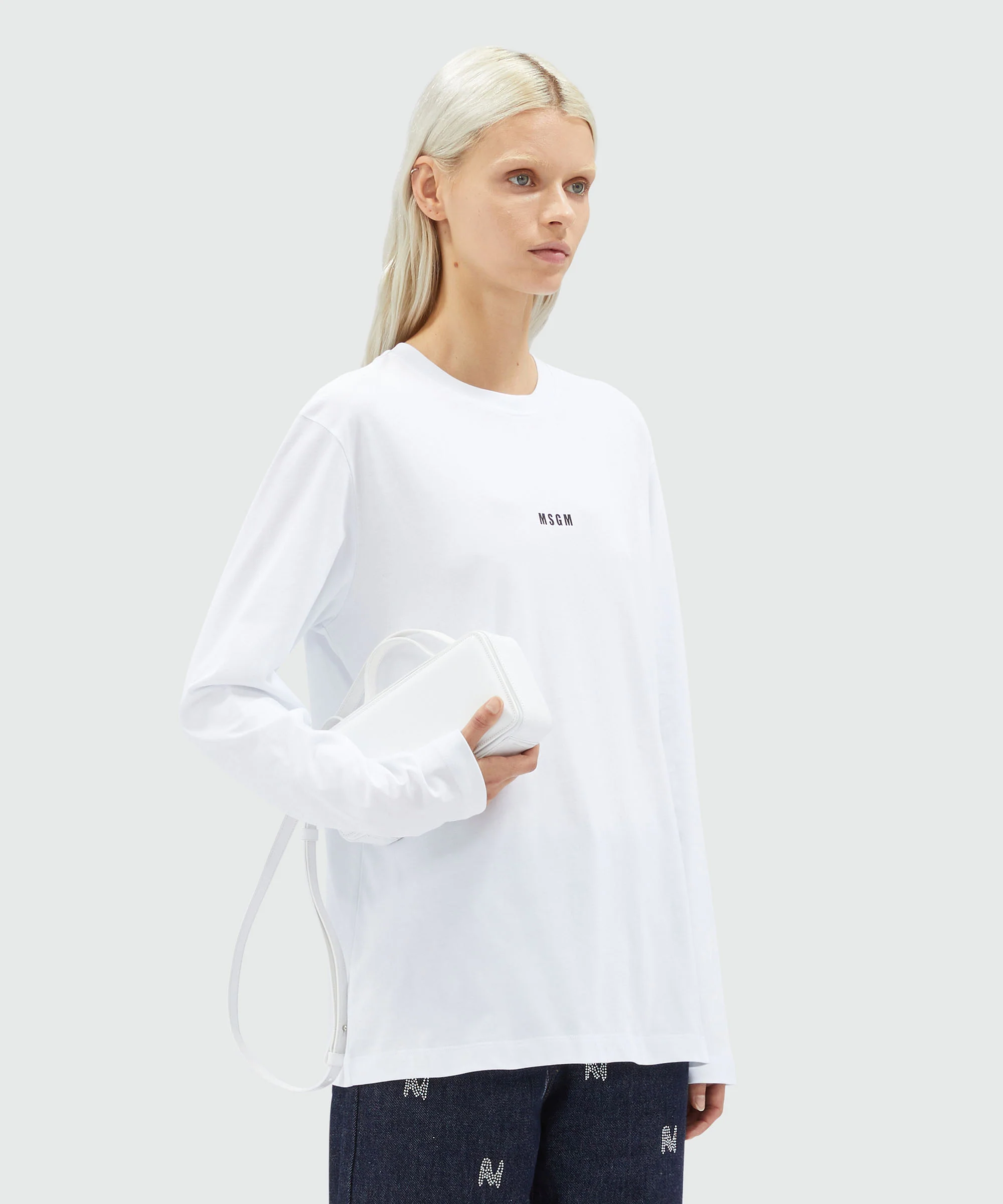 White jersey T-shirt with micro logo - Image 3
